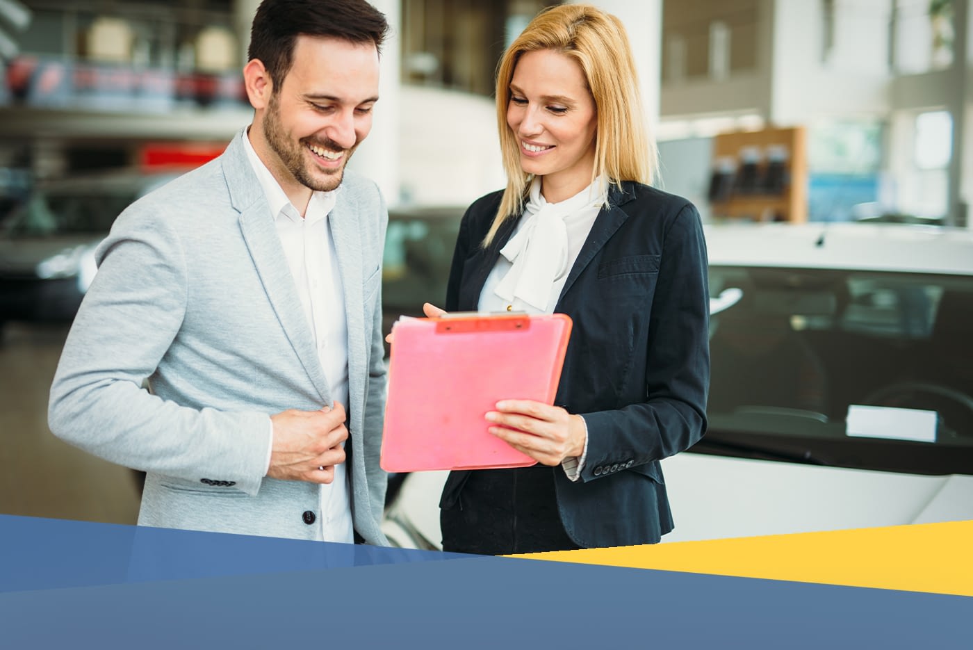 Person purchasing their car at an auto dealer